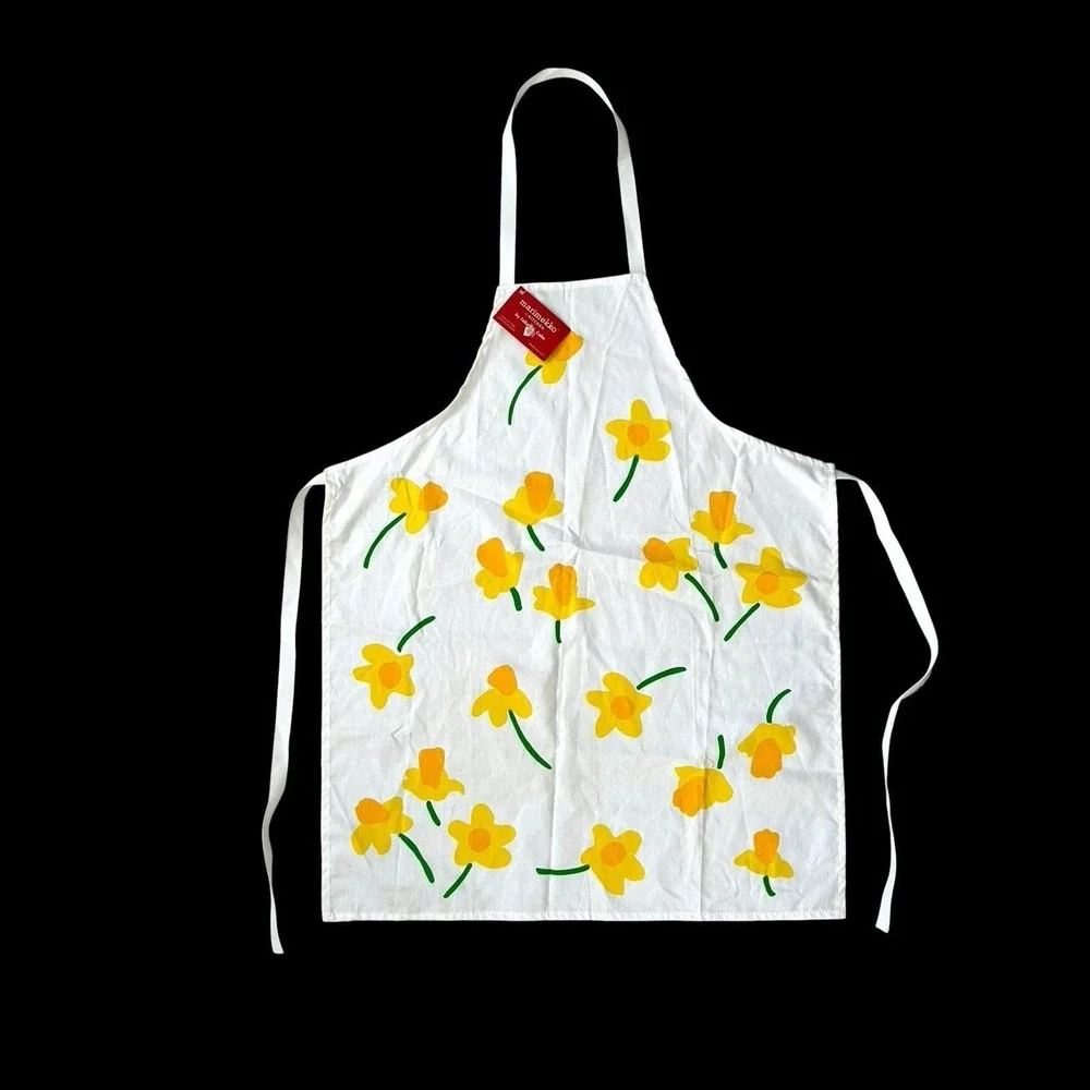 Vintage Marimekko Kitchen Fallani & Cohn Apron Yellow Floral Daffodil White USA
